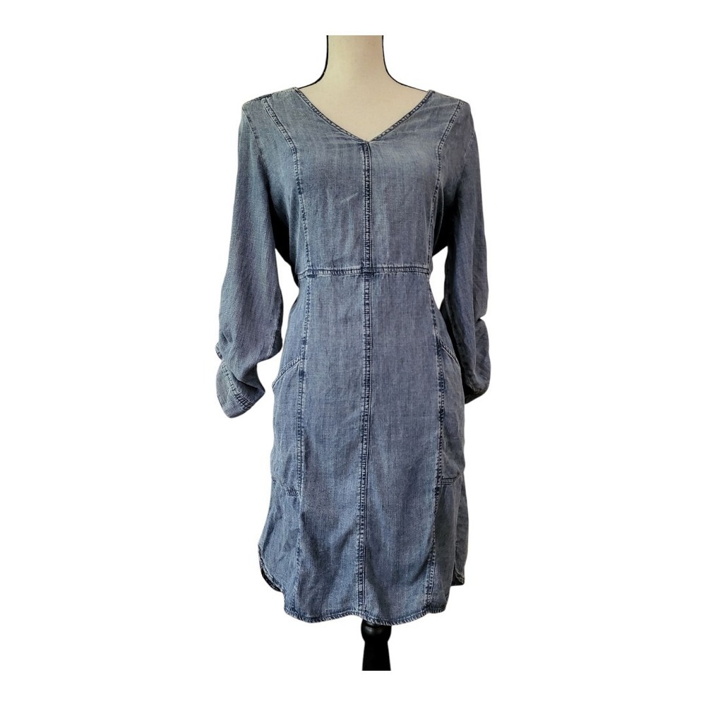 💕VELVET HEART CATALINA LONG SLEEVE ROLL UP DENIM BLUE TENCEL DRESS TOP XS NWT